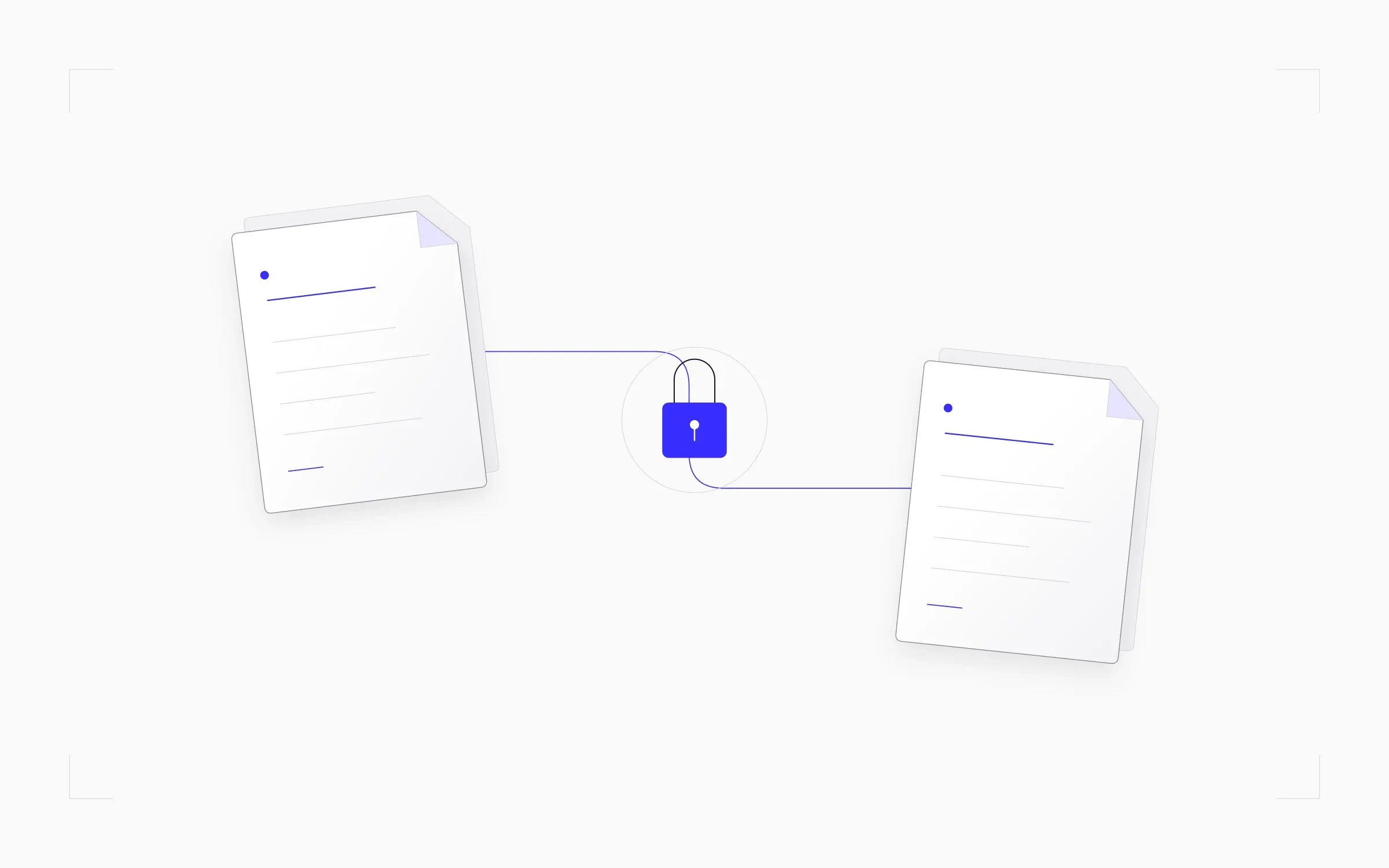 Deux documents reliés par un échange dont l'accès est contrôlé.